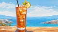 Summer cocktails, sea resort concept. Glass of iced tea. Long island cocktail on tropical beach Royalty Free Stock Photo