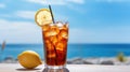 Summer cocktails, sea resort concept. Glass of iced tea. Long island cocktail on tropical beach Royalty Free Stock Photo