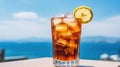 Summer cocktails, sea resort concept. Glass of iced tea. Long island cocktail on tropical beach Royalty Free Stock Photo