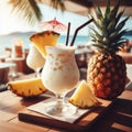 Summer coconut milk cocktail with pineapple Royalty Free Stock Photo