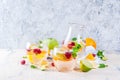 Summer cold cocktail, fruit and berry white sangria with apple, Royalty Free Stock Photo