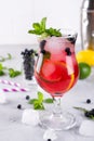 Summer cold drink with blueberry, mint lemon and ice Royalty Free Stock Photo