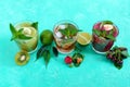 Summer cold drinks with fresh fruits, berries and mint Royalty Free Stock Photo