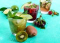 Summer cold drinks with fresh fruits, berries and mint Royalty Free Stock Photo