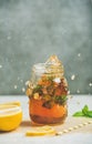 Summer cold Iced tea with lemon and herbs Royalty Free Stock Photo