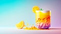 Summer drink with fruit slices and ice cubes on gradient background with copy space Royalty Free Stock Photo