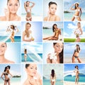 Summer collage. Fitness, healthy eating and resorts. Royalty Free Stock Photo