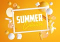 Summer Collection Text Inside Rectangle White Frame on Orange Background. Stylish Minimal 3D Rendering Object