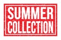 SUMMER COLLECTION, words on red rectangle stamp sign