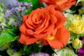 Flowers bouquet roses orange and yellow roses closeup macro Royalty Free Stock Photo