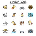 Summer color line icon set