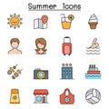 Summer color line icon set