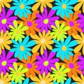 Summer colored flowers on a dark background seamless pattern