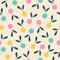 Summer colorful cherry hand drawn vector illustration. Vintage berries in flat style seamless pattern for kids. Royalty Free Stock Photo