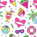 Summer Colorful Design with Bright Beach Objects Vector Seamless Pattern Template