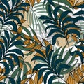 Summer colorful hawaiian seamless pattern with tropical plants. Colorful stylish floral.Trendy summer Hawaii print.