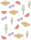 Summer colorful Pattern. Hat, Glasses, watermelon Vector