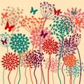 Summer colorful vector background with flowers and butterflies Royalty Free Stock Photo