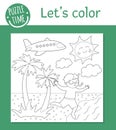 Summer coloring page for children. Cute funny kid running to the sea. Vector beach holidays outline illustration. Sea vacation Royalty Free Stock Photo