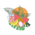 Summer composition of fruits and leaves. Can be used for prints on a T-shirt, bag