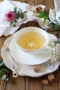 Summer composition: Romantic tea drinking with jasmine green tea