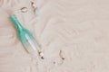 summer composition with sand bottle blank space. High quality photo