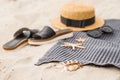 Summer concept. beach stuff on sand Royalty Free Stock Photo