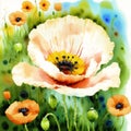 Summer concept. Beautiful watercolor Poppies. A radiant Poppies. Natures Beauty. Generative AI