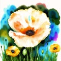 Summer concept. Beautiful watercolor Poppies. A radiant Poppies. Natures Beauty. Generative AI