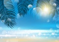 Summer concept design of coconut leaves on sea background vector