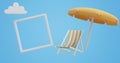 Summer concept. Frame deckchair umbrella cloud.