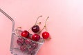 Cherry berries in a steel mini basket