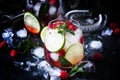 Summer cool alcoholic cocktail raspberry mojito cocktail with li