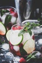 Summer cool alcoholic cocktail raspberry mojito cocktail with li Royalty Free Stock Photo