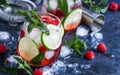 Summer cool alcoholic cocktail raspberry mojito cocktail with li Royalty Free Stock Photo