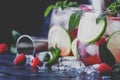 Summer cool alcoholic cocktail raspberry mojito cocktail with li Royalty Free Stock Photo