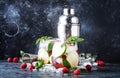 Summer cool alcoholic cocktail raspberry mojito cocktail with li Royalty Free Stock Photo