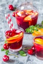 Summer cool alcoholic drink sangria with fresh fruits and berries