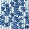 Summer cool blue blooming flowers with on thesky blue striped Royalty Free Stock Photo