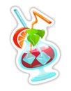 Summer cool drink sticker with tubules, mint leaves, ice cubes.