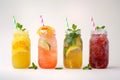 Summer cool slush or smoothie iced fruit juice glass jars for refreshing healthy chilled drinks