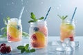 Summer cool slush or smoothie iced fruit juice glass jars for refreshing healthy chilled drinks