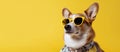 Summer corgi dog wearing yellow sunglasses and neckerchief banner Royalty Free Stock Photo