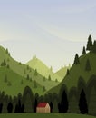 Summer country landscape, lonely house in the mountains, isolation in nature. Royalty Free Stock Photo