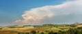 Summer country landscape in Monferrato, Piemonte, near Moncalvo, fields, hills and clouds