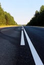 Summer country road with trees beside concept.  Empty road. Side view asphalt road. Endless straight. The concept of travel, trips Royalty Free Stock Photo