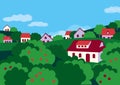 Summer country village landscape flat color vector