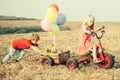 Summer at countryside. Childhood concept. Eco farm. Nature and children lifestyle. Happy kid on summer field. sweet