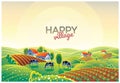 Summer countryside landscape cows and village Royalty Free Stock Photo