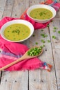 Summer cream soup with green fresh pea shoots Royalty Free Stock Photo